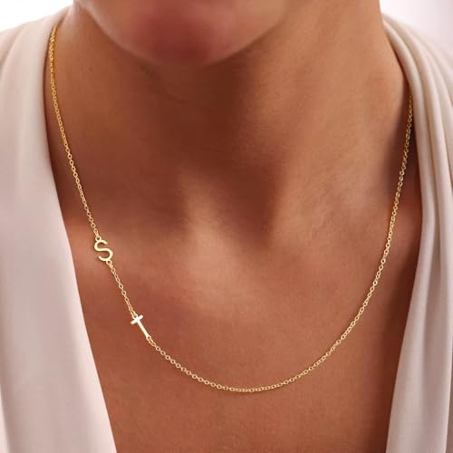 M MOOHAM Sideways Two Initial Necklaces for Women Girls Birthday Gifts | Dainty 14K Gold-Plated, Custom Initial Necklace, Letter Necklace Jewelry, Birthday Gifts for Women Wife Mom Sister Friends - color: initial A & initial D