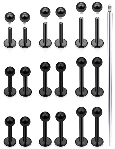 18G 16G 14G Lip Labret Medusa Nose Rings Studs Flat Back Earrings Internally Threaded 316L Surgical Steel Snake Bites Lip Rings Cartilage Tragus Helix Conch Earring Stud 6mm 7mm 8mm - color: Black-16G（1.2mm)-6mm 8mm 10mm Bars-3mm CZ