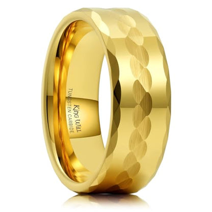 King Will Hammered 8mm Silver Tungsten Ring Hammer Men Wedding Band Comfort Fit - color: Multi-Faceted Gold