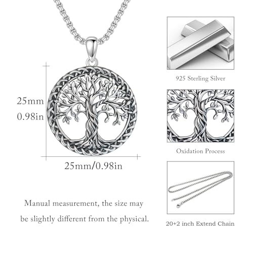 S925 Sterling Silver Tree of Life Necklace For Men Women Abalone/Turquoise/Vintage Retro Oxidation/ Famtima Hand/Round/Square/Teardrop/Rectangle/Oval Family Tree Pendant Necklaces Jewelry Gifts For Valentine's Day Christmas Mother's Day - style: Oxidized