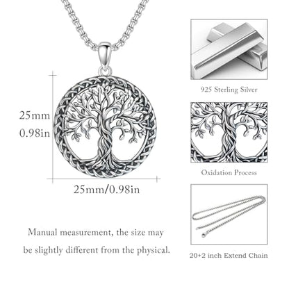 S925 Sterling Silver Tree of Life Necklace For Men Women Abalone/Turquoise/Vintage Retro Oxidation/ Famtima Hand/Round/Square/Teardrop/Rectangle/Oval Family Tree Pendant Necklaces Jewelry Gifts For Valentine's Day Christmas Mother's Day - style: Oxidized