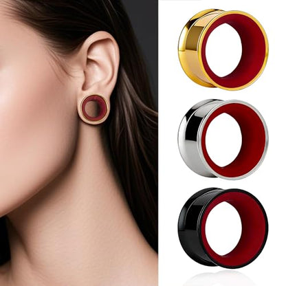 DOEARKO 6PCS Heart Shape Ear Tunnels Plugs Stainless Steel Hollow Double Flared Ear Gauges Tunnels Stretcher Body Piercing Earring Jewelry for Women Men 8mm-19mm - color: 3P-MR, size: 16 mm