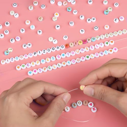 Pizooro Friendship Bracelet Kit, 28 Colors 5040 Pcs Clay Beads 1200 Pcs Letter Beads for Bracelets Making,4 Styles Round Alphabet,Number,Heart,Pattern Beads,Jewelry Craft Kits Gift - color: Rainbow