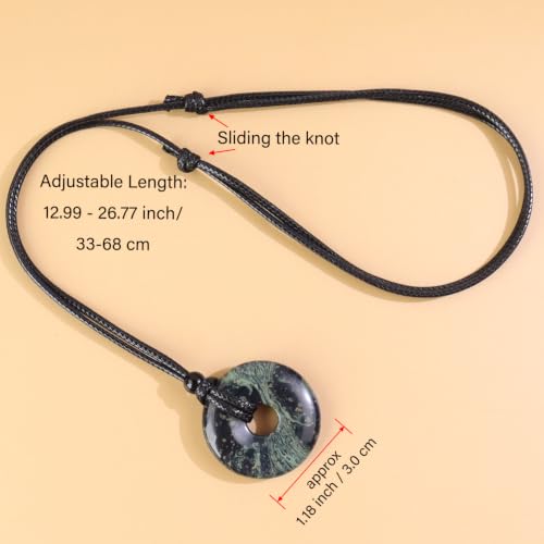 FANASY Natural Gemstone Pendant Necklce Lucky Coin Crystal Necklace Protection Donut Pendnat with Adjustable Rope for Men Women - color: Sparrow Stone