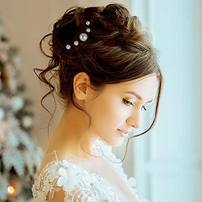 32 Pieces Wedding Pearl Hair Pins Bridal Pearl Rhinestone Hair Pins Hair Accessories U Shape Barrette for Bride Bridesmaid Women Girls (Silver) - color: Silver