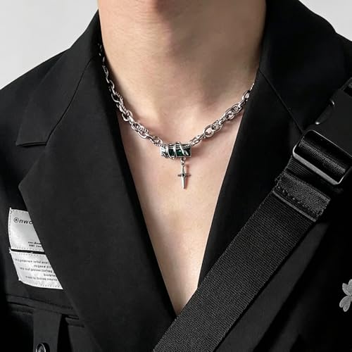 Gothic Cross Star Necklace For Men Women Silver Stainless Steel Cuban Link Paperclip Figaro Bead Chain Punk Kpop Y2k Goth Irregular Layered Cross Pendant Necklace Non Tarnish Jewelry Gift - color: Silver R