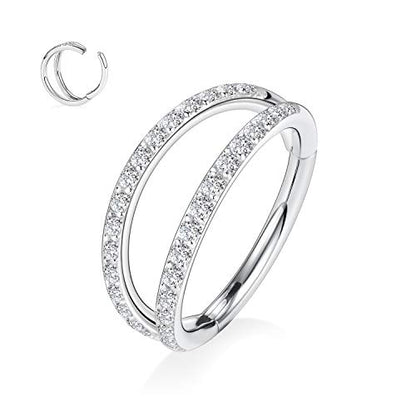 GAGABODY Conch Piercing Double Open Stack with CZ 16 Gauge Hoop Earrings 18g Septum Jewelry 20g Septum Ring Daith Earrings 316L Surgical Steel Lip Rings Helix Rook Cartilage Earrings Hoop - color: Style9:Silver+Double Hoop CZ