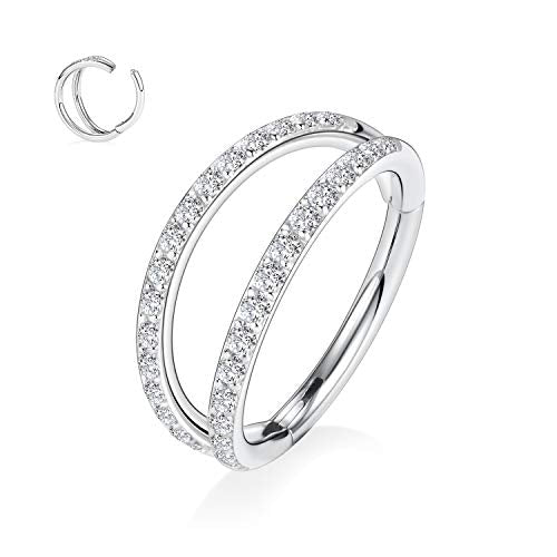 GAGABODY Conch Piercing Double Open Stack with CZ 16 Gauge Hoop Earrings 18g Septum Jewelry 20g Septum Ring Daith Earrings 316L Surgical Steel Lip Rings Helix Rook Cartilage Earrings Hoop - color: Style9:Silver+Double Hoop CZ