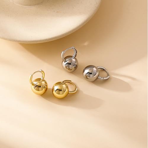 14k Gold Plated Ball Dangle Earrings for Women Sterling Silver Ball Drop Earrings Hypoallergenic Round Balls Hoop Earring Leverback Lightweight Earrings Fashion Jewelry - color: sliver 2