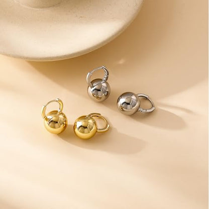 14k Gold Plated Ball Dangle Earrings for Women Sterling Silver Ball Drop Earrings Hypoallergenic Round Balls Hoop Earring Leverback Lightweight Earrings Fashion Jewelry - color: sliver 2