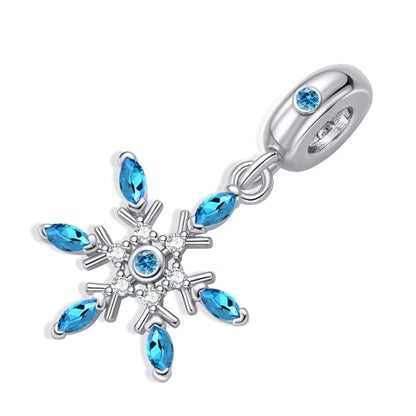 Snowflake Dangle Charm Birthstone Bead Compatible with Pandora Bracelet Women Christmas Gift - color: Light Bule