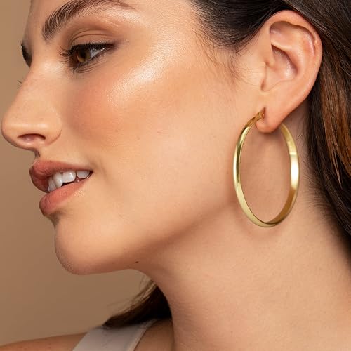 3mm Wide Large Hoop Earrings for Women Hypoallergenic 925 Sterling Silver Post Gold Earrings Lightweight Silver Hoop Earrings Oversize Big Gold Hoops 30/40/50/60MM - color: Gold, size: 50mm