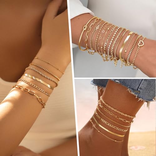 CHICUTIE Gold Bracelets for Women, Elegant 14K Gold Plated Dainty Bracelet set Trendy Link Chain Stackable Bracelets Pack Jewelry Gifts for Women - color: Gold