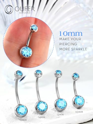 OUFER Titanium Belly Button Rings, Internally Threaded Belly Ring, Round CZ Navel Rings for Women Men - color: Blue, size: 1.6*10MM