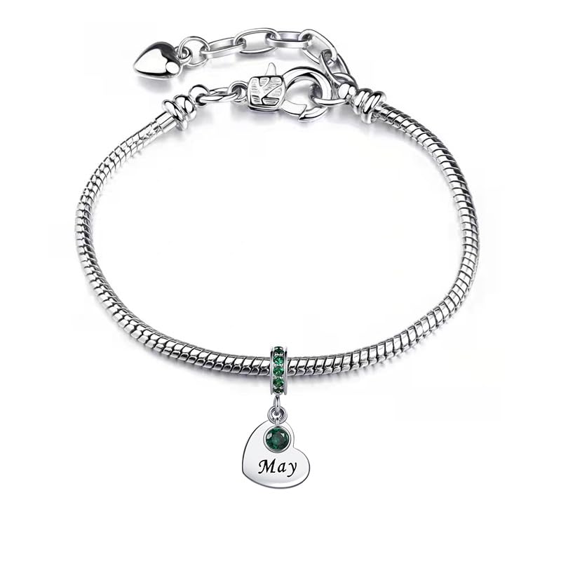 NARTGO January-December Birthstone Birthday Charm Heart Dangle Beads Jewelry Gift for Women Compatible with Pandora Bracelets & Necklaces - style: May Birthstone