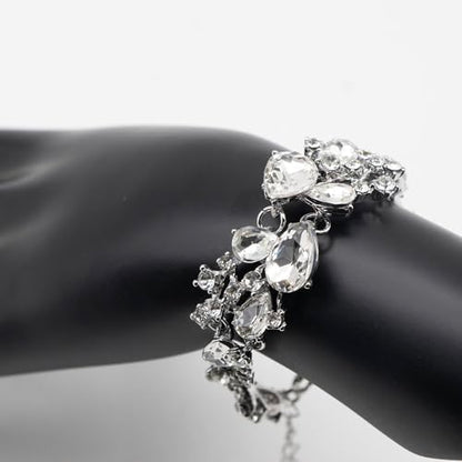 Crystal Bridal Jewelry Set, Floral Statement Necklace, Earrings, Bracelet, Wedding Accessories - color: White