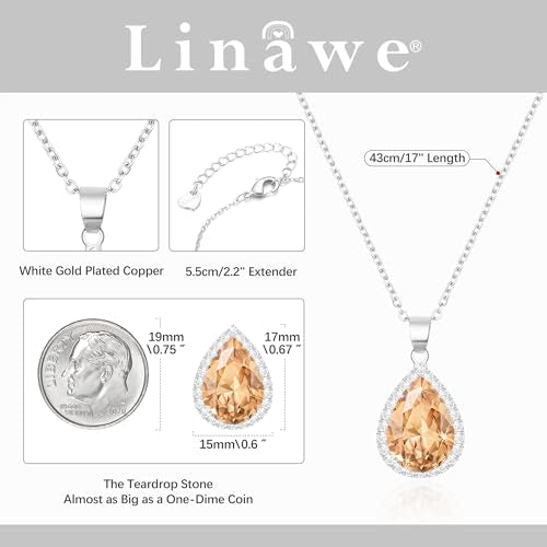 Linawe Crystal Chain Necklace for Women Trendy, Imitation Diamond Pendant, Statement Cubic Zirconia Boho Jewelry Set, 14K Gold/Rose Gold/Silver Birthstone Necklace - color: Silver,Champagne