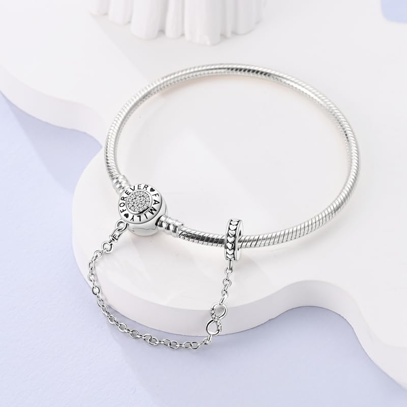 KUNSIR 925 Sterling Silver Snake Chain Bracelet with Safety Chain Charm Bracelets for Women Teen - style: KJB052