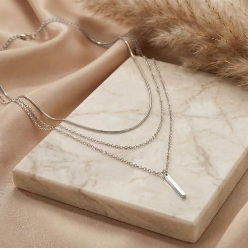 9-Piece Gold Tone Layered Chain Necklace Set for Women, Versatile Stackable Necklaces with Vertical Bar/Herringbone/Padlock Coin Charms, Trendy Boho Jewelry - style: TZY-003358