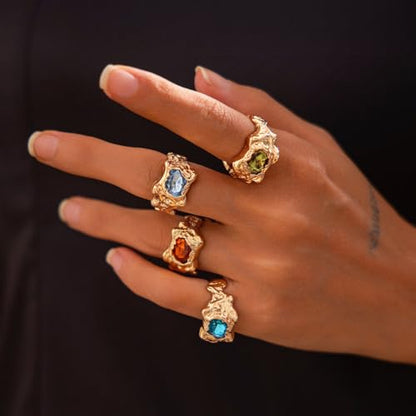 Chunky Gold Rings Set for Women Stacking Finger Knuckle Rings Silver Statement Ring Set Punk Jewelry - style: 132-4pcs