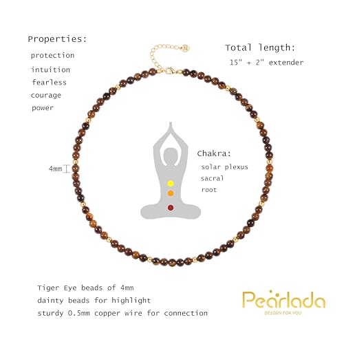 PEARLADA Turquoise Beaded Choker Necklace Chakra Stone Necklace Adjustable - color: Tiger Eye Beads 6mm