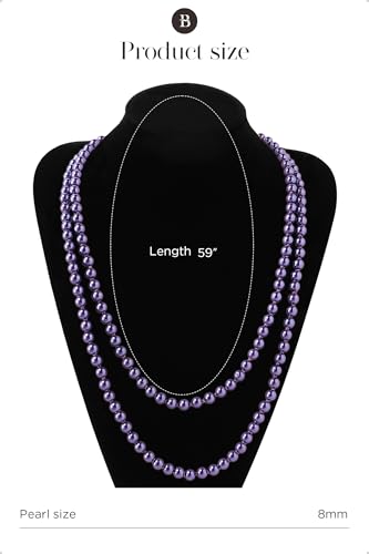 BABEYOND Long Pearl Necklace Faux Pearls Necklace Set Beaded Long Pearls Necklace 1920s Gatsby Costume Jewelry - color: Dark Purple