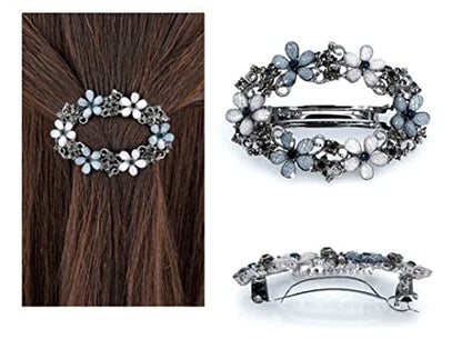 3PCS Fancy Barrettes for Women's Hair - 2.4" Small Sparkly Non-Slip Luxurious Flower Metal French Clasps Accessories for Thin Fine Hair - Women Girls