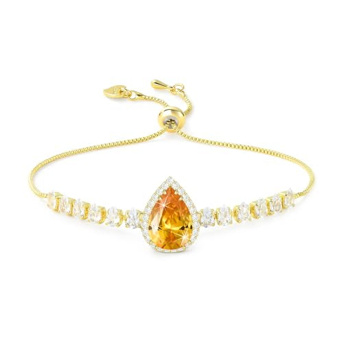 Linawe Crystal Imitation Diamond Rhinestone Charm Bracelets for Women, Gold/Silver/Rose Gold Adjustable Chain Bracelet, Teardrop Birthstone Cubic Zirconia Prom Costume Wedding Jewelry - color: Gold,Nov