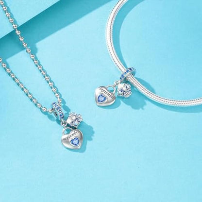 Love Heart Birthstone Dangle Charms Compatible with Pandora Bracelets | 925 Sterling Silver 5A Cubic Zirconia Mother's Day Christmas Birthday Birthstone Gifts Bead Charm Pendants Women Jewelry - color: September Dangle Birthstone Charms