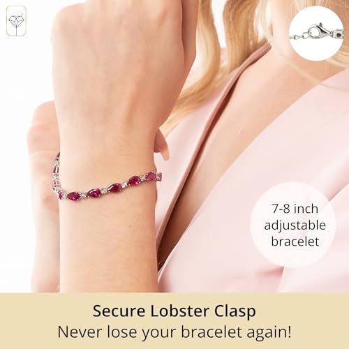 MAX + STONE 925 Sterling Silver Created Ruby Bracelet for Women | July Birthstone Ruby Bracelet | Hypoallergenic Sterling Silver Tennis Bracelets - style: Pear Cut | Diamond