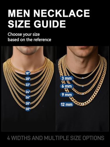 Stainless Steel Mens Cuban Link Chains, Daily Wear Hip Hop Miami Necklace | 3/6/9/12mm Silver/Gold Plated/Black necklace with Gift Box, No Tarnish, Sweatproof & Waterproof, Hypoallergenic Men Chains - color: 3mm-gold plated, size: 20 inch
