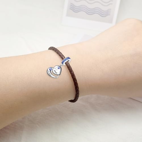 Double Heart Dangle Charm 12 Birthstone Bead for European Bracelet - style: September