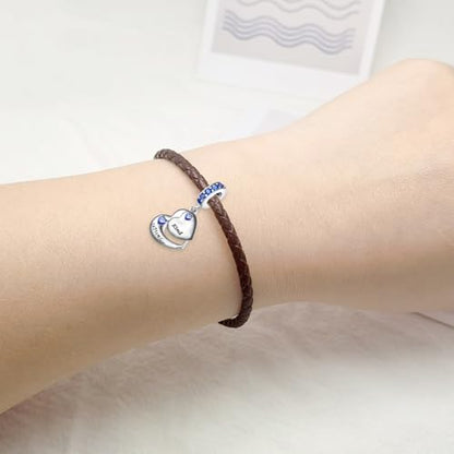 Double Heart Dangle Charm 12 Birthstone Bead for European Bracelet - style: September