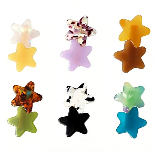 6PCS Acrylic Resin Stars Hair Clips, Geometric Alligator Cute & Fun Hair Clips for Women Girl, Non-Slip Large Barrettes, Hair Accessories for Women Ladies