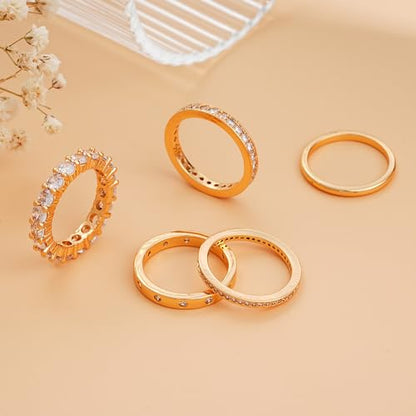 Gold Rings for Women Non Tarnish, 14k Gold Plated Dainty Stacking Cubic Zirconia Thumb Rings, Gold Knuckle Women Rings Set Jewelry Size 5-10 - color: gold-1