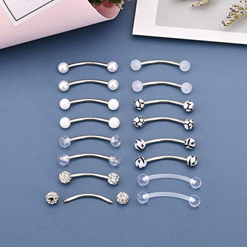 FECTAS 14g Stainless steel Nipple Rings Curved Barbell Piercing Jewelry Petite Belly Button Rings Curved Barbells for Women Men - style: silver-16pcs-1