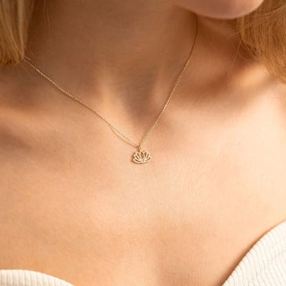 HANLI 14K Gold Plated Necklaces for Women - Dainty Butterfly, Star of David, Moon and Star, Sun, Lotus, Infinity, Hummingbird, Bee,Boots,Chill,Sunflower Pendant Designs - Elegant Jewelry for Women - color: Lotus