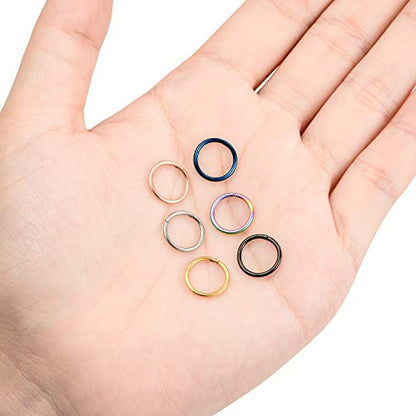 6-8Pcs 20G-18G-16G-14G Stainles Steel Clicker Ring Seamless Lip Nose Daith Cartilage Helix Tragus Hoop Ring - style: A1:6 Pcs,18G（1mm） Pin Thickness