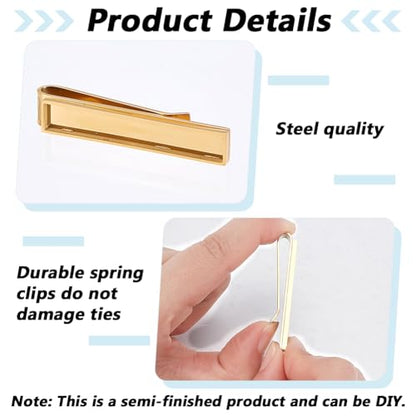 WEBEEDY 2 Pcs Gold/Silver Rectangle Tie Clips Blank Bezel Settings Stainless Steel Classic Tie Bars Bezel Tray Necktie Ties Pins for Wedding Anniversary Business Formal Events Father's Day Gift