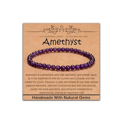 Natural Healing Gemstone Bracelet Handmade Yoga Stretch Elastic Bracelet Stress Relief Crystal Jewelry for Men and Women - color: Amethyst (Love Guardian), size: 4mm