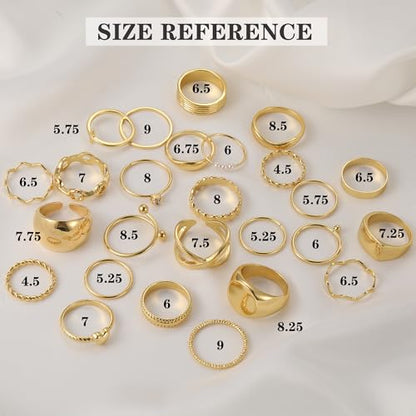 YEEZII 25 Pcs Gold Knuckle Rings Set for Women, Cute Stackable Finger Midi Rings, Dainty Gold Chunky Stacking Statement Womens ring pack - color: Gold-B-25 Pcs
