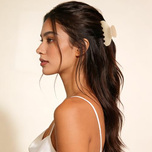 MAORULU Medium Cute Acetate Hair Claw Clips for Women Girls, 3 Inch Cherry Red Claw Clips for Thin & Medium Thick Hair, Durable French Banana Clip with Gift Box (Beige) - color: Beige