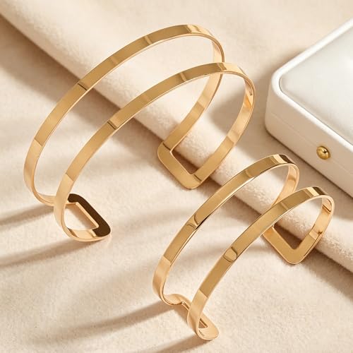 Gold Arm Cuff Jewelry for Women Upper Arm Bracelet Bangle Open Adjustable Cuff Bracelet Minimalist Arm Cuff Set Stackable Jewelry