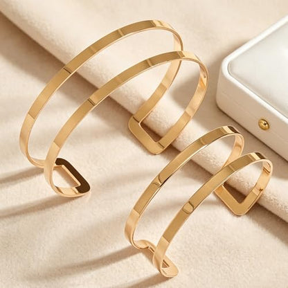 Gold Arm Cuff Jewelry for Women Upper Arm Bracelet Bangle Open Adjustable Cuff Bracelet Minimalist Arm Cuff Set Stackable Jewelry