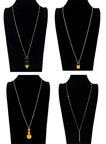 10Pcs Long Pendant Necklace Simple Moon Bar Three Triangle Tassel Lock Sweater Y Shape Punk Chain Choker Necklace for Women Men Gold Silver Plated - style: A:10Pcs Gold Tone