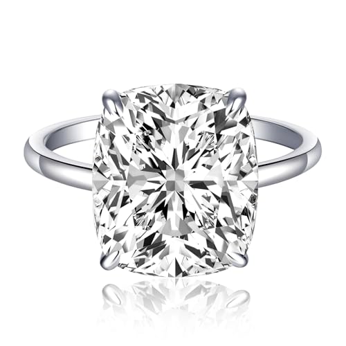AVECON 3CT/5CT Elongated Cushion Cut Engagement Ring for Women, Promise Wedding Cubic Zirconia 14K Gold/White Gold Plated Band Size 5-9 - color: Silver-3CT