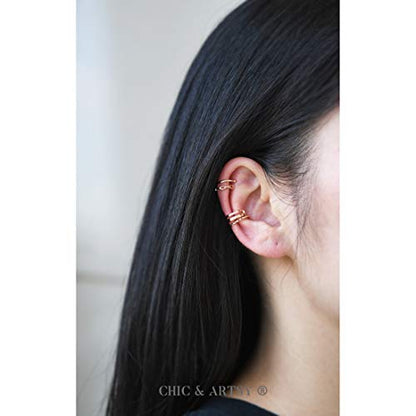 CHIC & ARTSY 925 Sterling Silver Ear Cuffs for Women, Non Piercing Clip On Cartilage Cuffs, Adjustable Fake Conch & Helix Earrings, Gold Plated & Oxidized Various Styles - color: ear cuff #20
