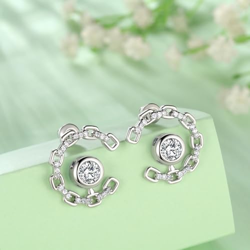 Elegant C-Shaped Crystal Stud Earrings with Birthstone Earring Silver Plated Fashion Jewelry for Women CE0003 - color: White-April