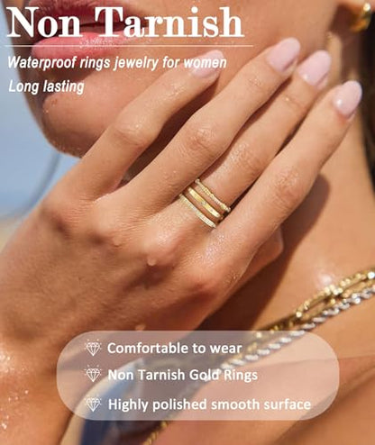 KAERUN Stackable Gold Rings for Women Non Tarnish Dainty 14K Gold Plated Stacking Rings Cubic Zirconia Thumb Ring Set Trendy Statement Wedding Bands Promise Engagement Rings for Women Size 6-10 - style: stack-A