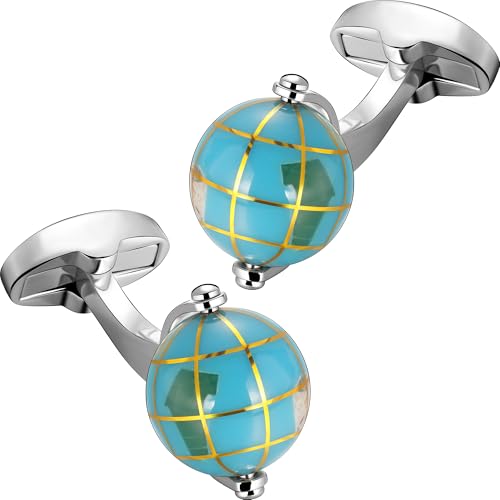 HAWSON Various Unique Cuff Links Mens, Animal/Tactical/Music/Holiday/Cufflinks, Themed Wedding Dinner Party Gift Suit Accessories - style: World Globe